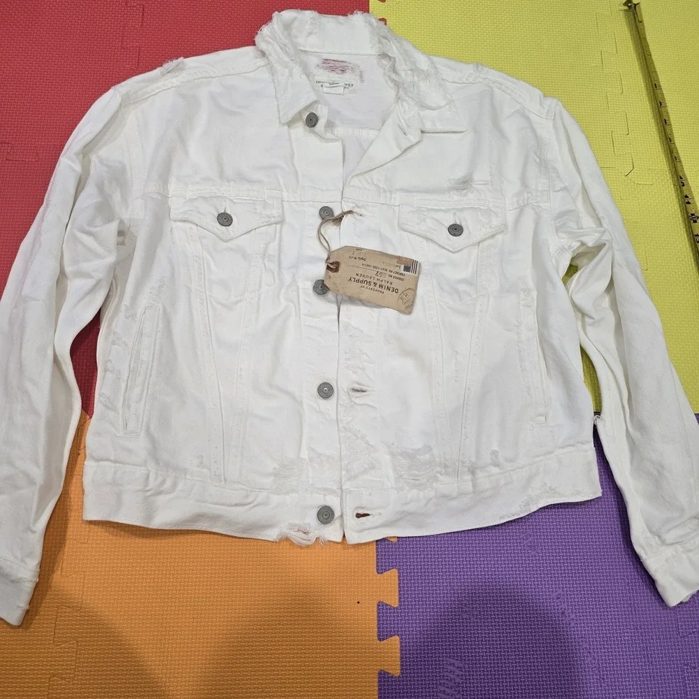 NWT Denim & Supply Ralph Lauren White Distressed Trucker Jacket Womens‎ XL... - Picture 2 of 12
